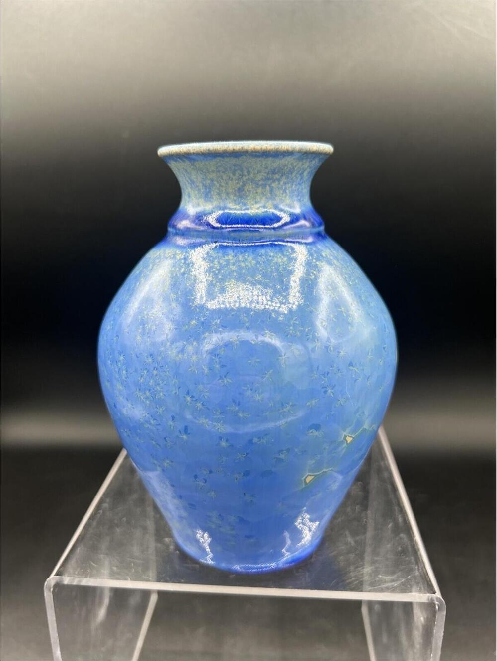 Vintage Crystalline Glaze Accented Studio Pottery Vase Blue Shepherd Australia